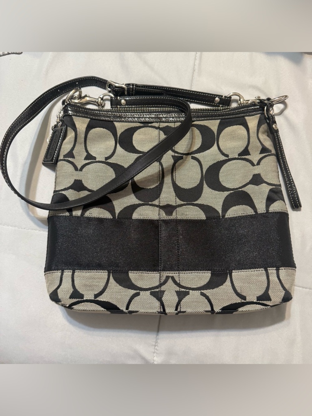Coach Black and Grey Canvas Shoulder Bag - Style F13674 - Vintage Y2K